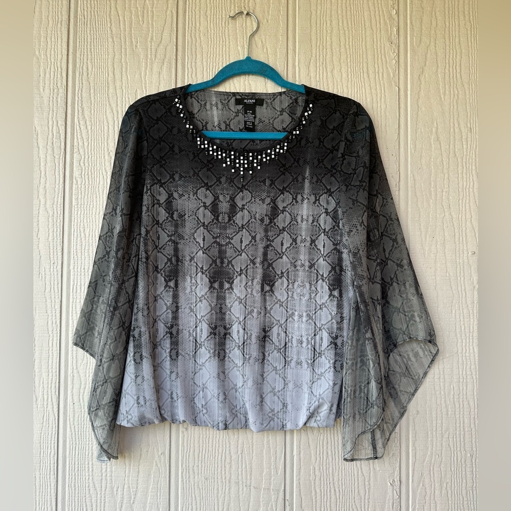 ALFANI Beaded Angel Sleeve Blouse
